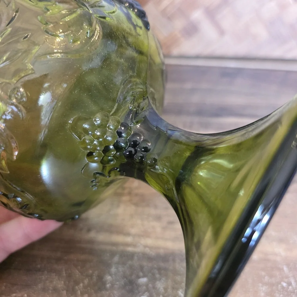 Indiana Glass Harvest‎ Grape Avocado Green Compote Candy Dish Vintage